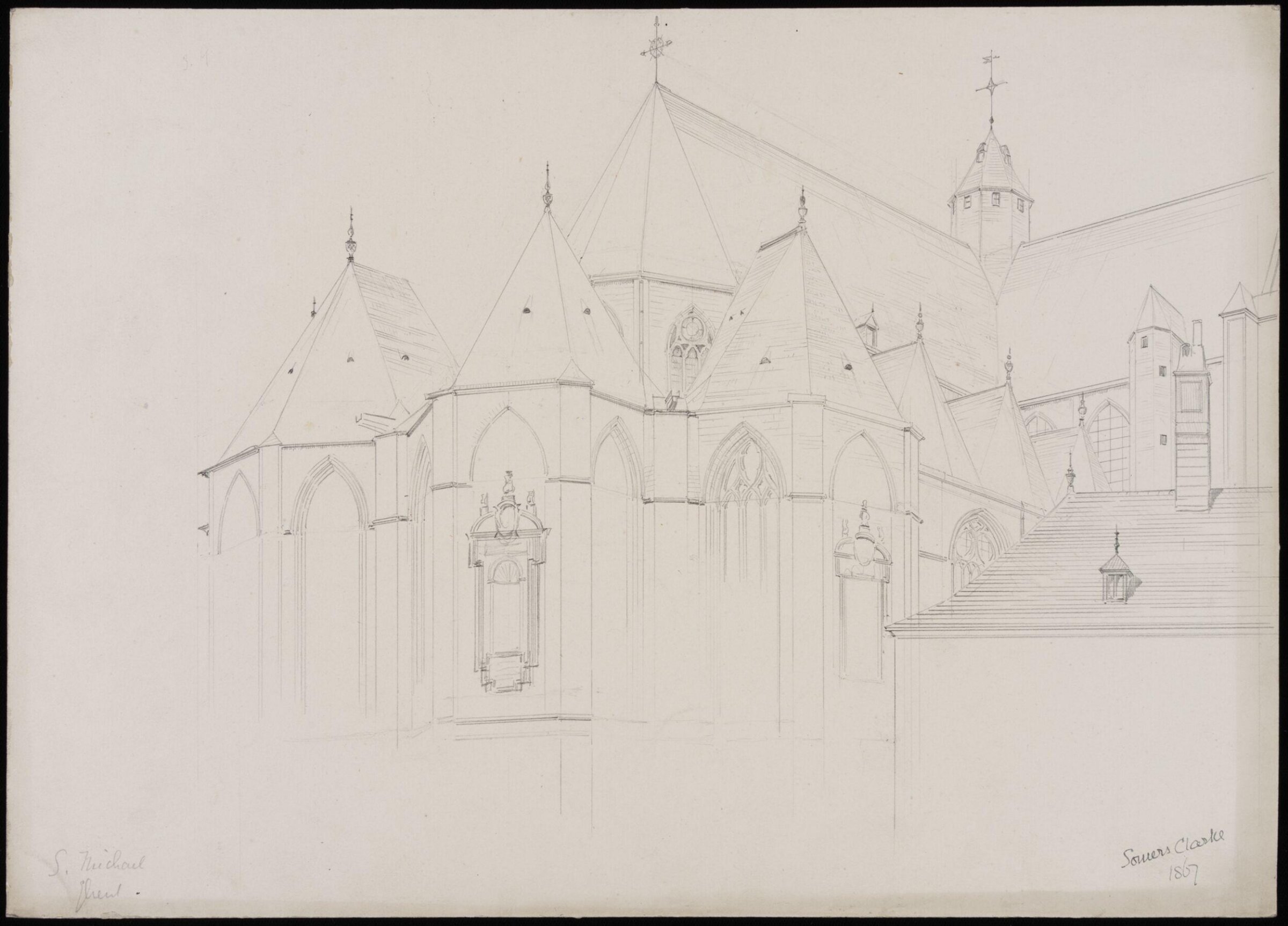 View of the Church of St. Michael, Ghent, from N.E., Somers Clarke, 1867
