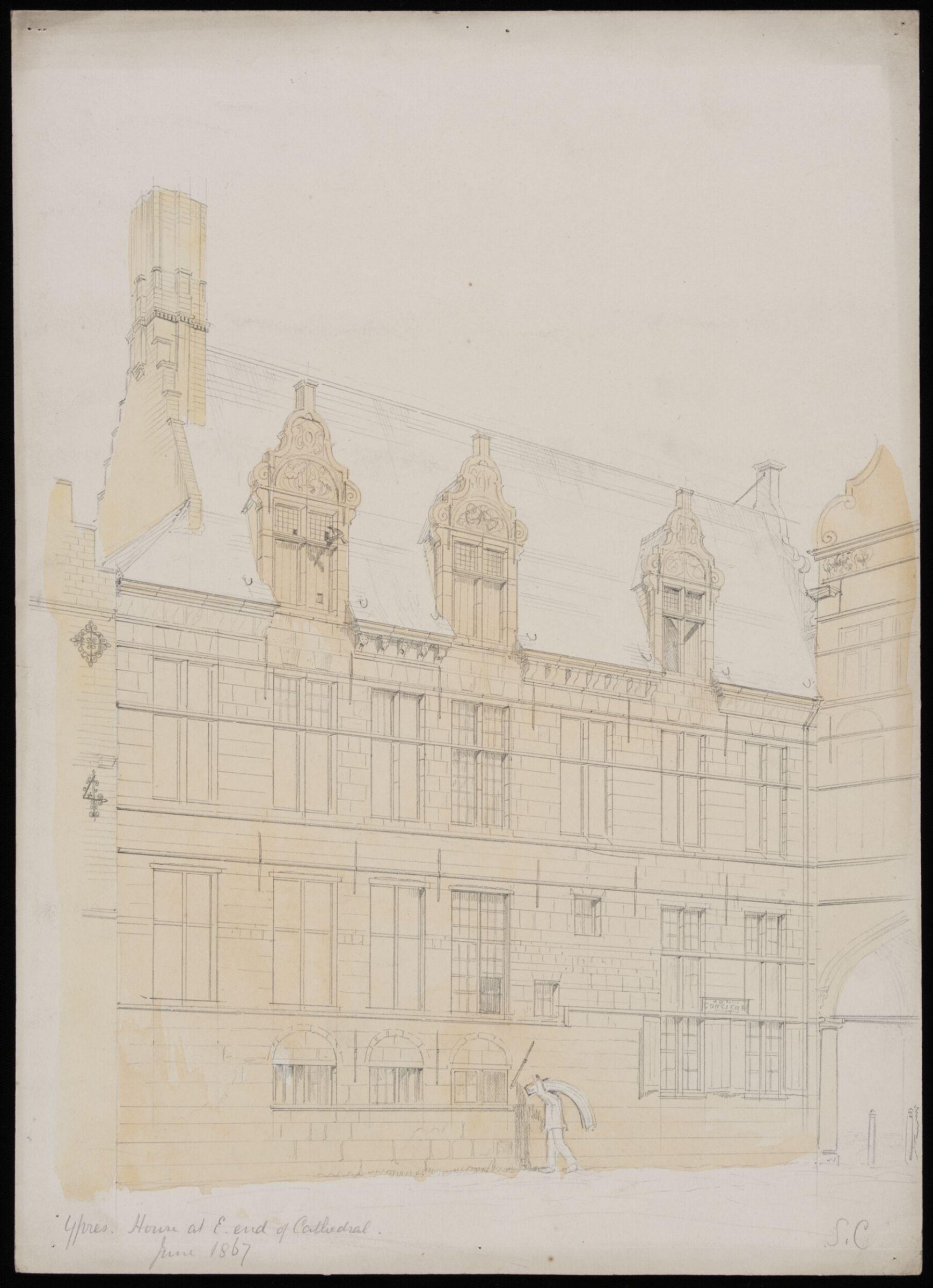 House at the E. end of the Cathedral, Ypres., Somers Clarke, 06/1867