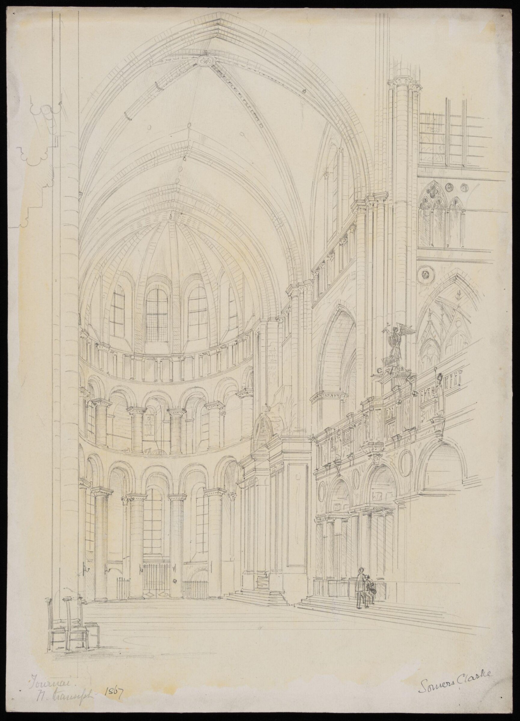 Interior of N. Transept, Tournai Cathedral, Somers Clarke, 1867