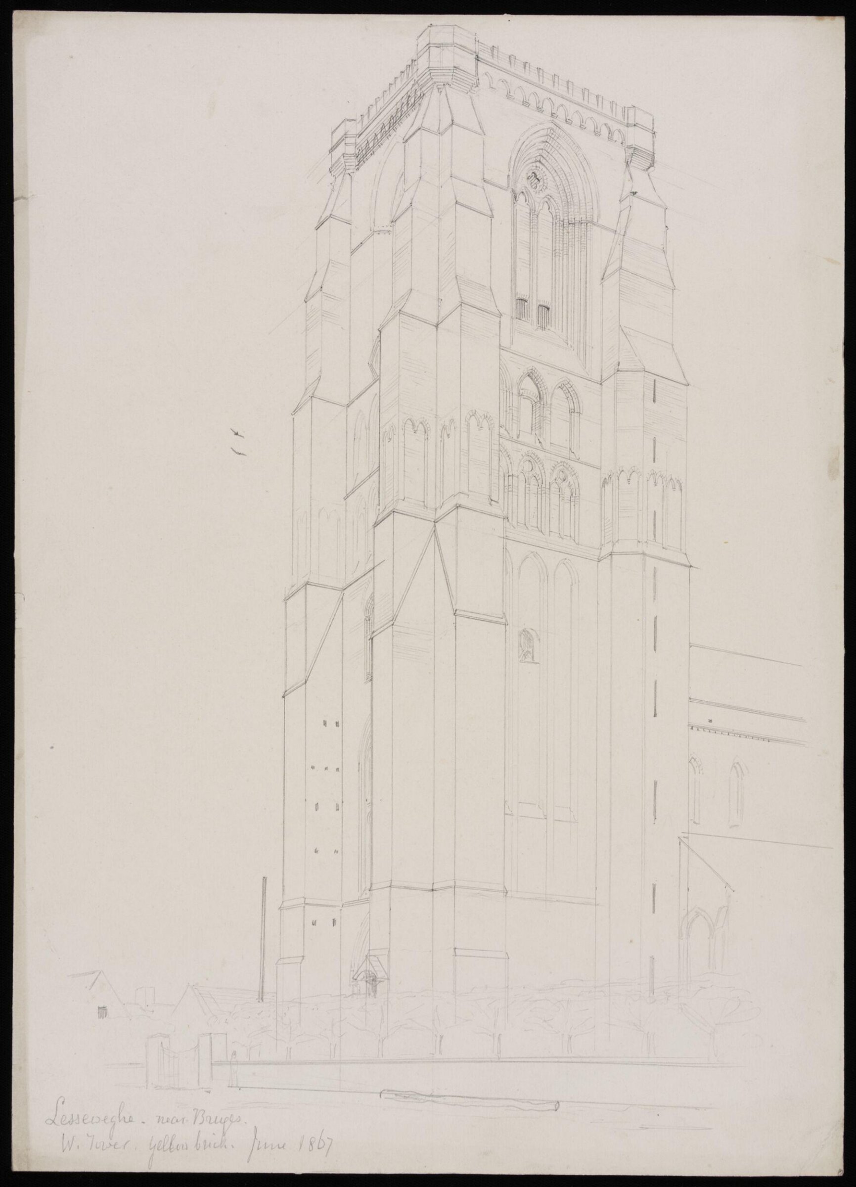 W. tower of the church, Lisseweghe, Somers Clarke, 06/1867