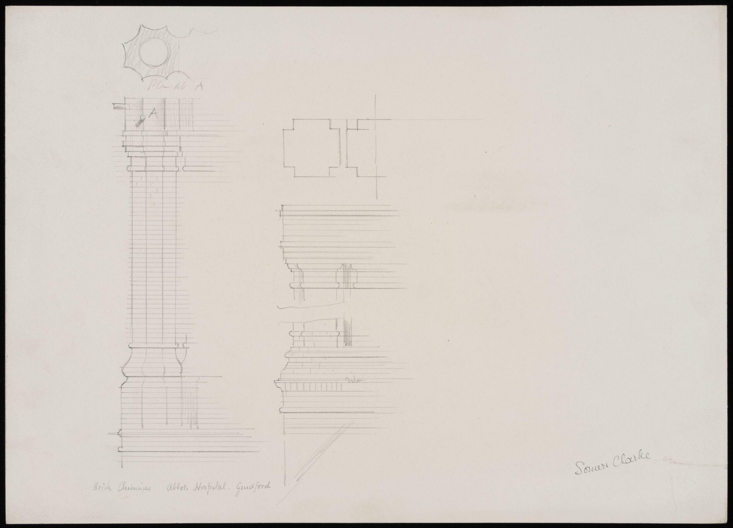 Details of chimneys, Abbot's Hospital, Guildford, Somers Clarke