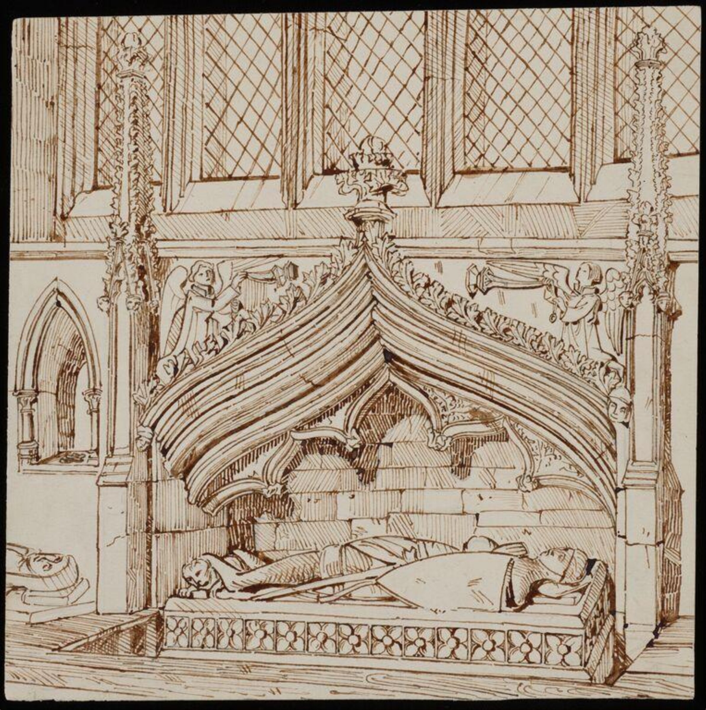 Reredos, fonts, a pulpit and monuments, Charles Frederick Godbold Turner, c.1895