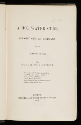 A hot-water cure, sought out in Germany in the summer of 1844: The journal of a patient