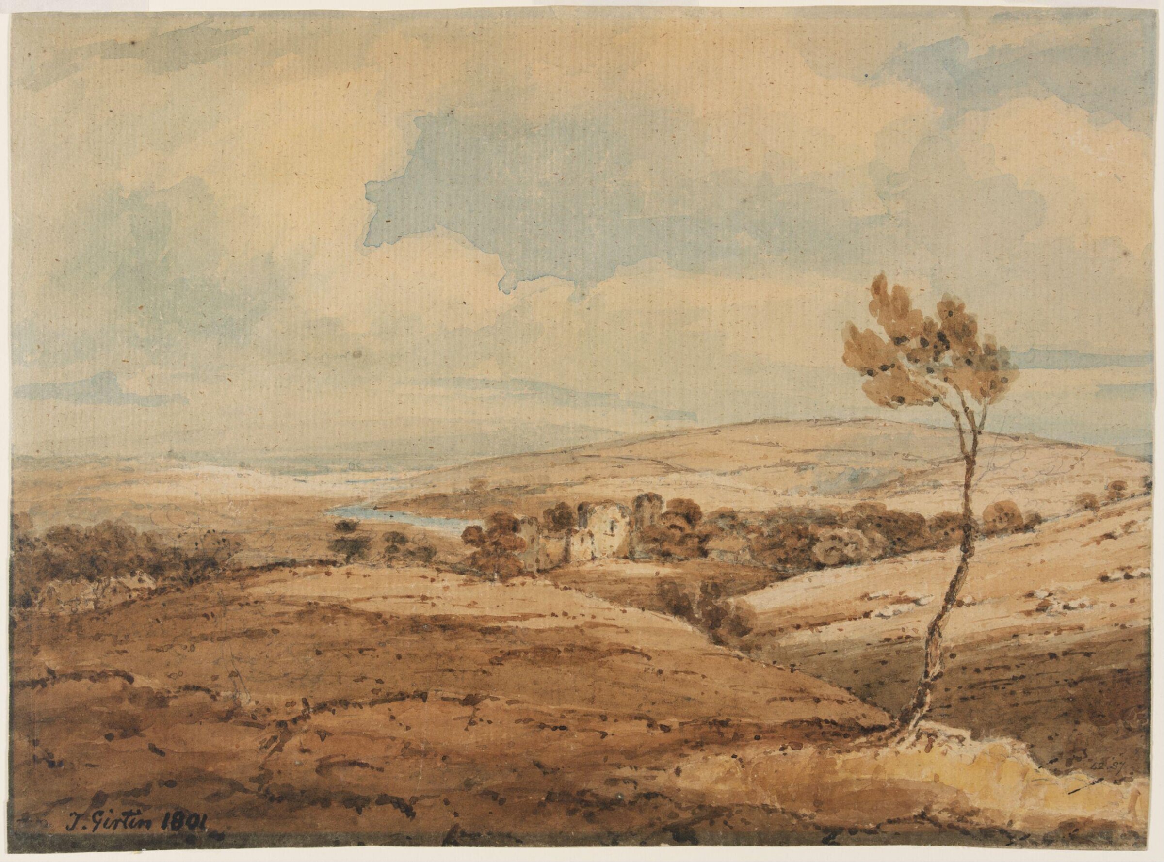 Landscape with ruined castle and river, Girtin, 1801