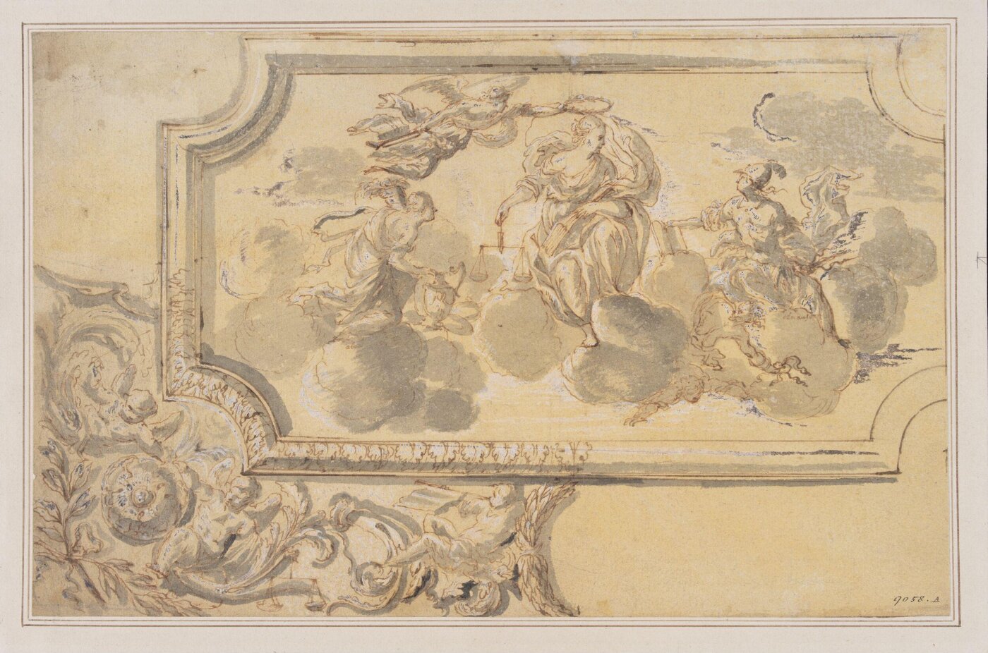 Unknown, Ceiling design, with a personification of Justice and three other allegorical figures