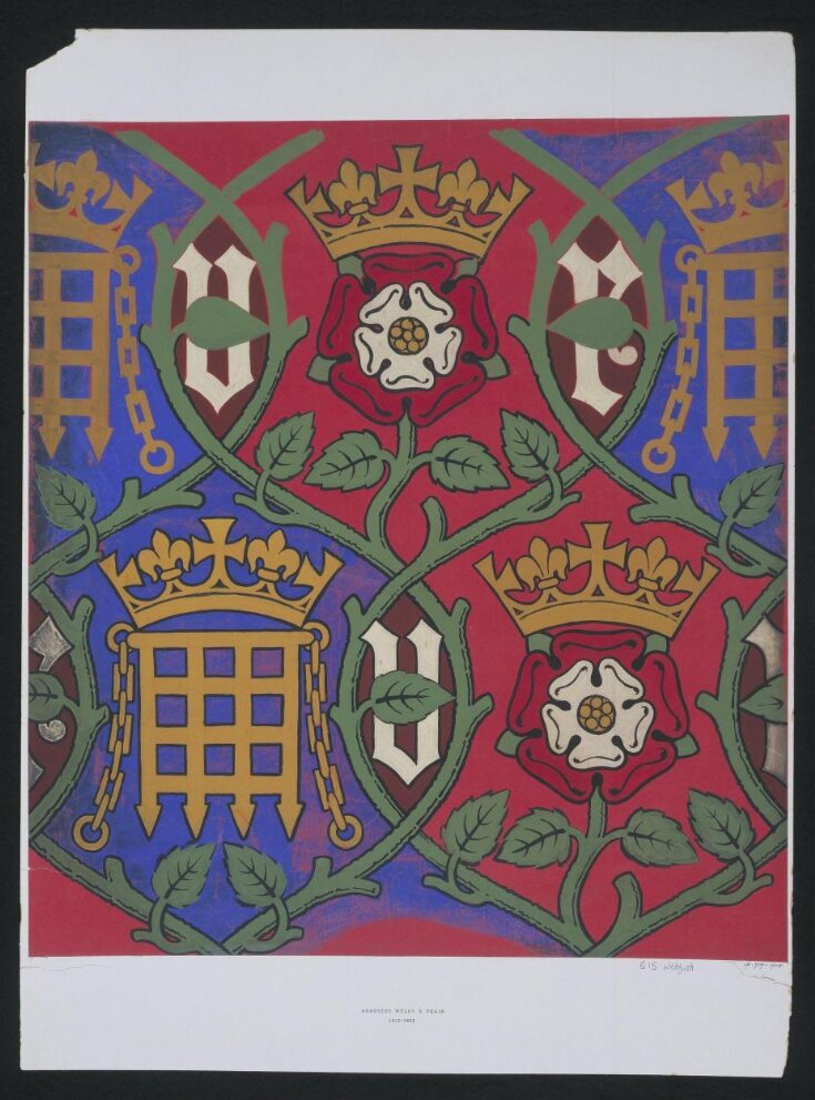 Designs (on 2 sheets) for a wallpaper in the Houses of Parliament top image