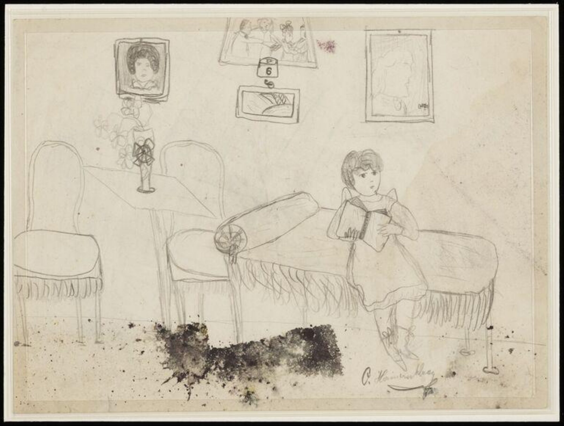 Girl on a chaise longue, reading, Margarete Hamerschlag, 1908-1914