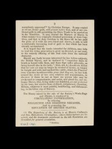 Ladies Society, for The Relief of Negro Slaves. Card Explanatory of the Contents of the Society's Work Bags and Albums thumbnail 1