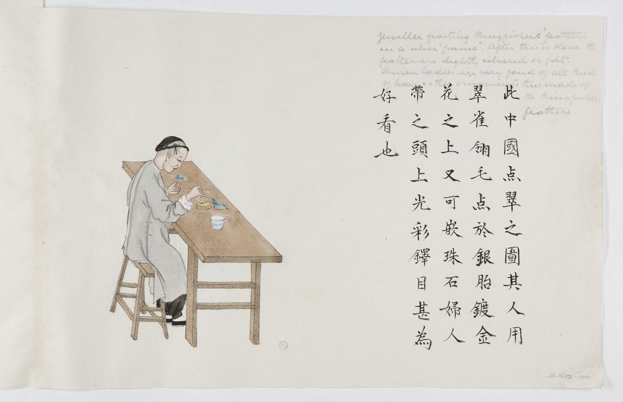 Jeweller pasting kingfisher feathers on a silver-gilt frame, Peichun Zhou, 1885