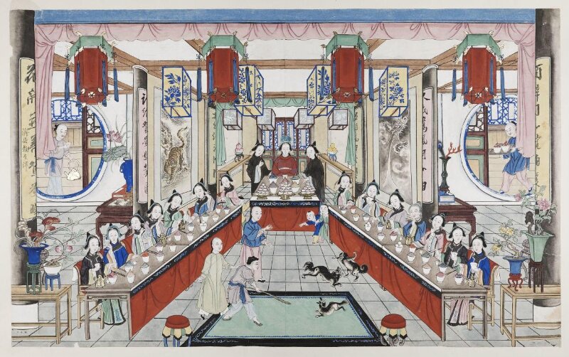 One scene of a wedding: ladies dining with the bride,