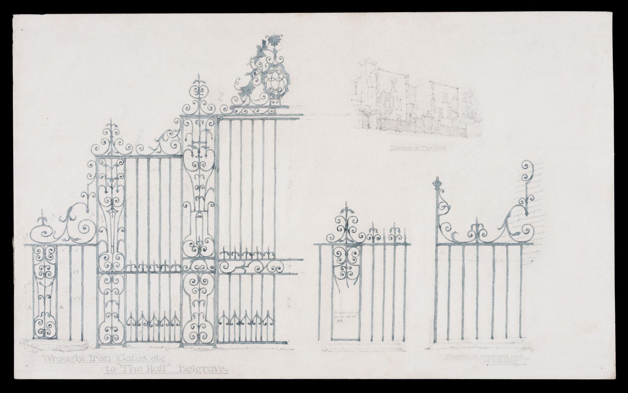Iron gates and railings at the Hall, Belgrave, Leicestershire, W.H. Cowlishaw