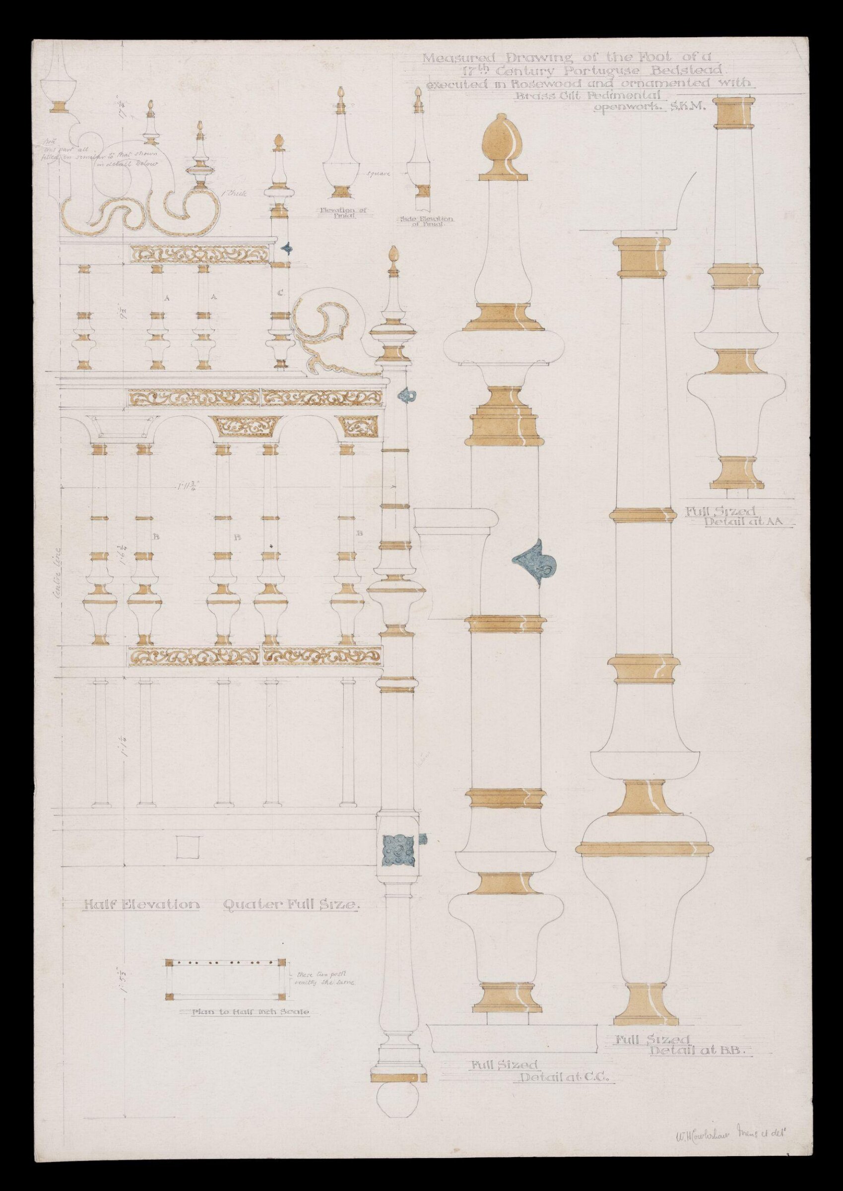 Portuguese bedstead in the Victoria and Albert Museum, W.H. Cowlishaw, 1890s