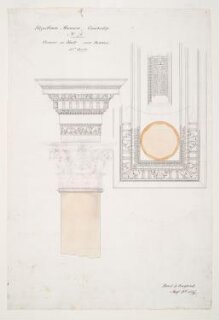 Plan & elevation for the design of a capital & cornice at The Fitzwilliam Museum thumbnail 1