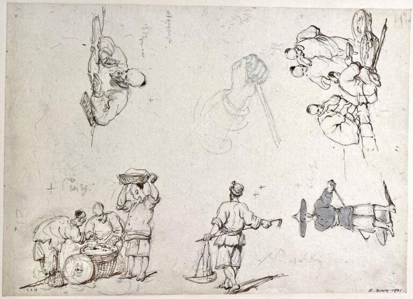 George Chinnery, A page of sketches of Chinese figures