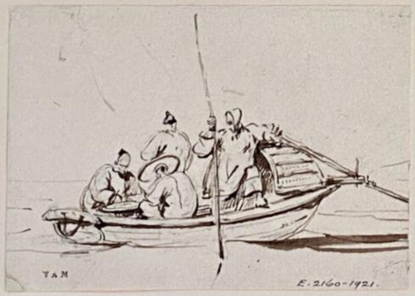 George Chinnery, A Tanka boat at sea with four figures