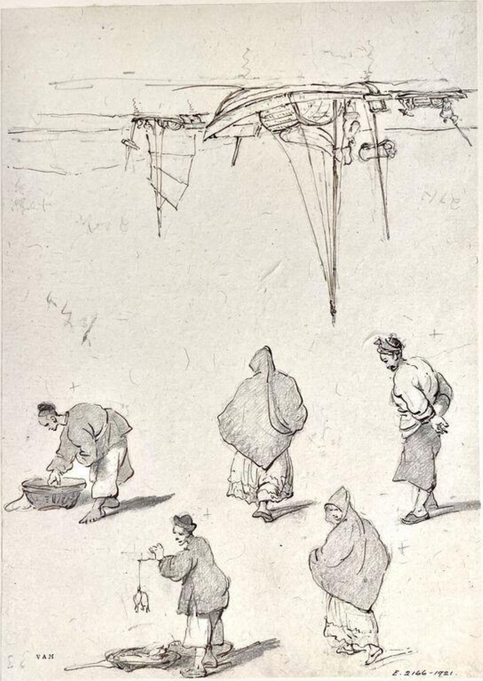 George Chinnery, Studies of five figures, and of boats at sea
