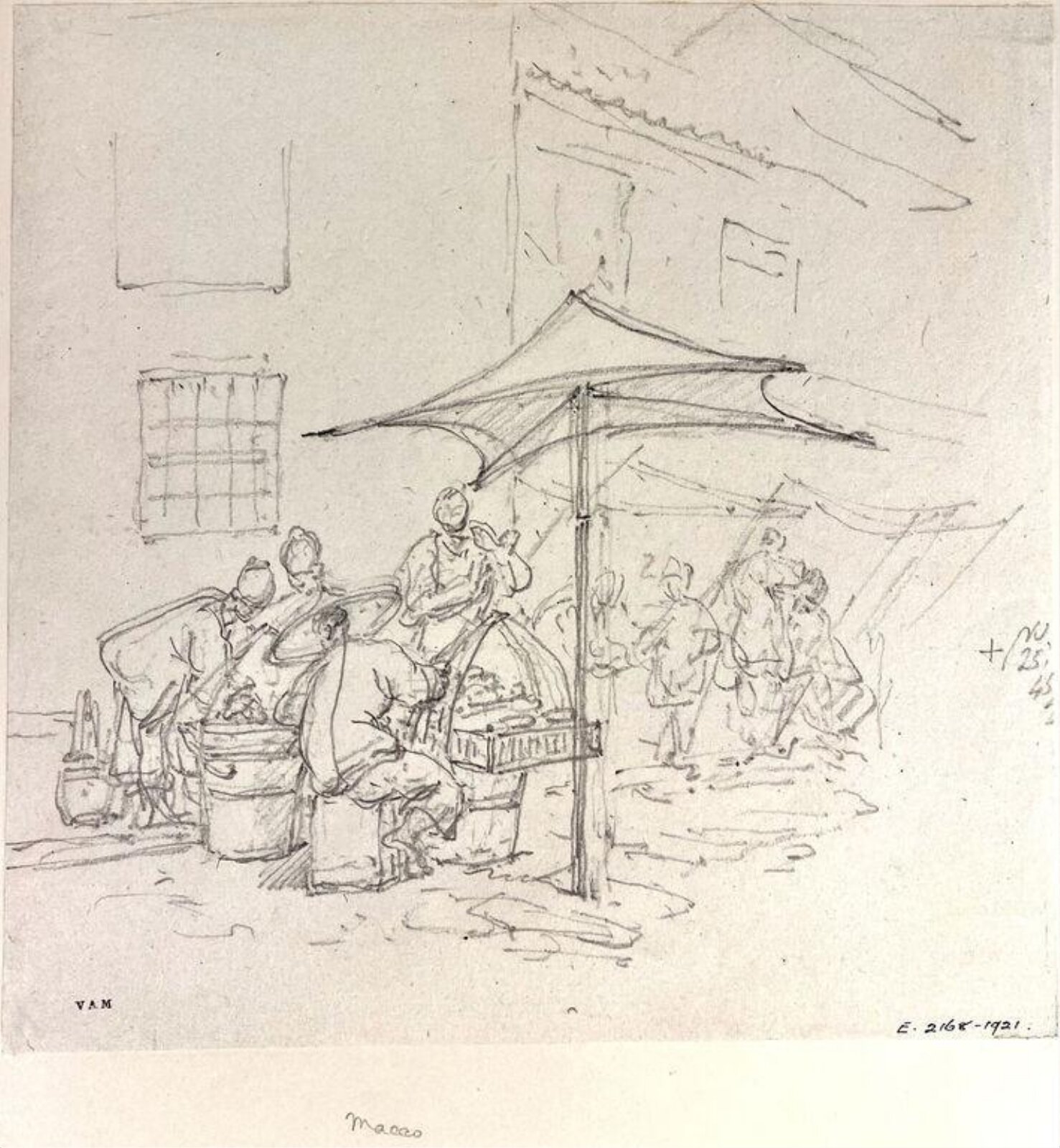 Vendors beneath a sunshade, Macau, George Chinnery, 25/04/1845