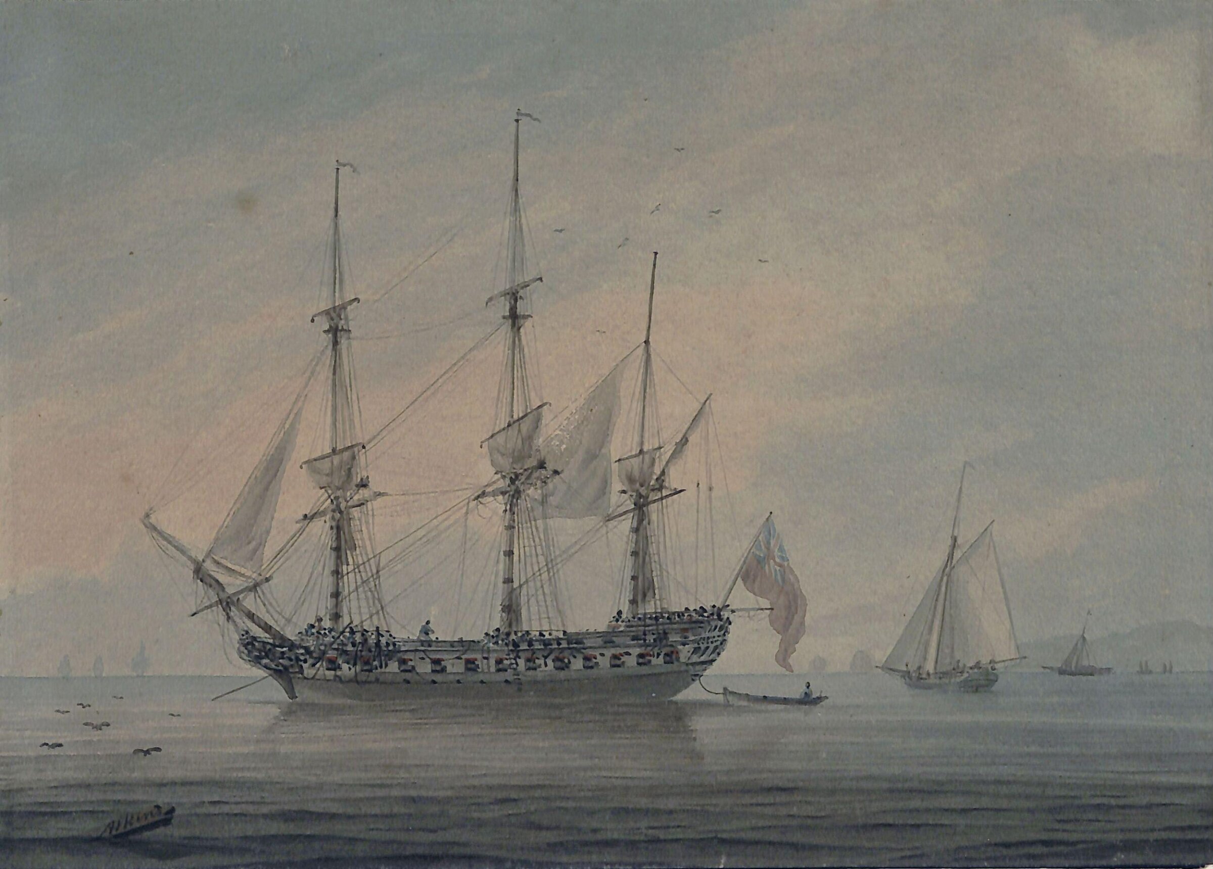 Seascape with a Frigate, Samuel Atkins, ca. 1787-1800