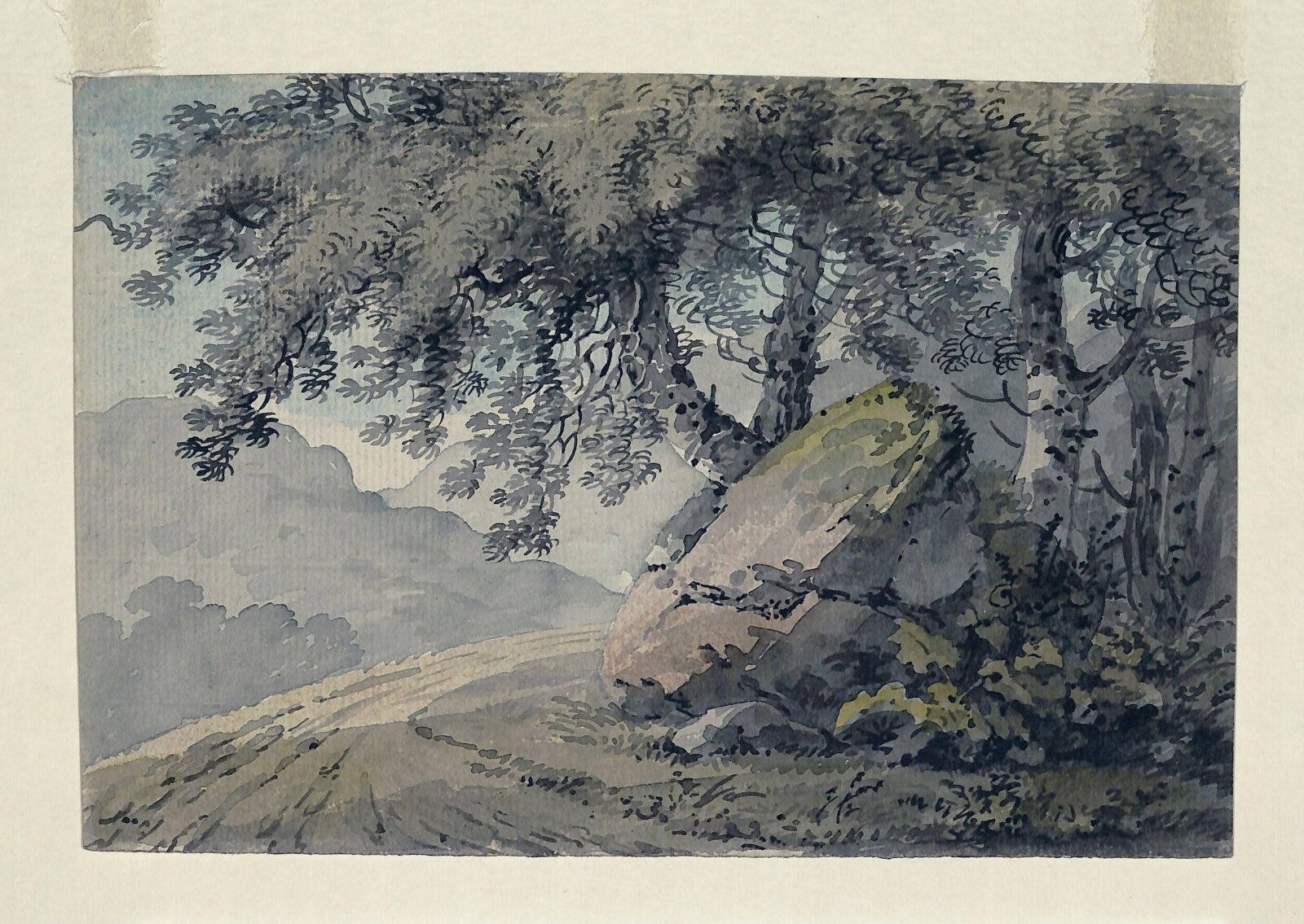 Mountain track with rock and trees, Mid 18th century