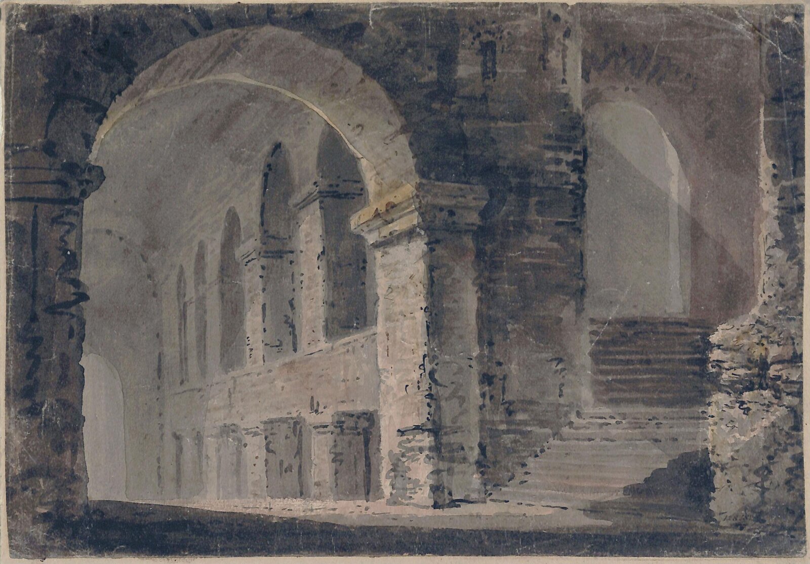 Interior with staircase, ca. 1750-1850