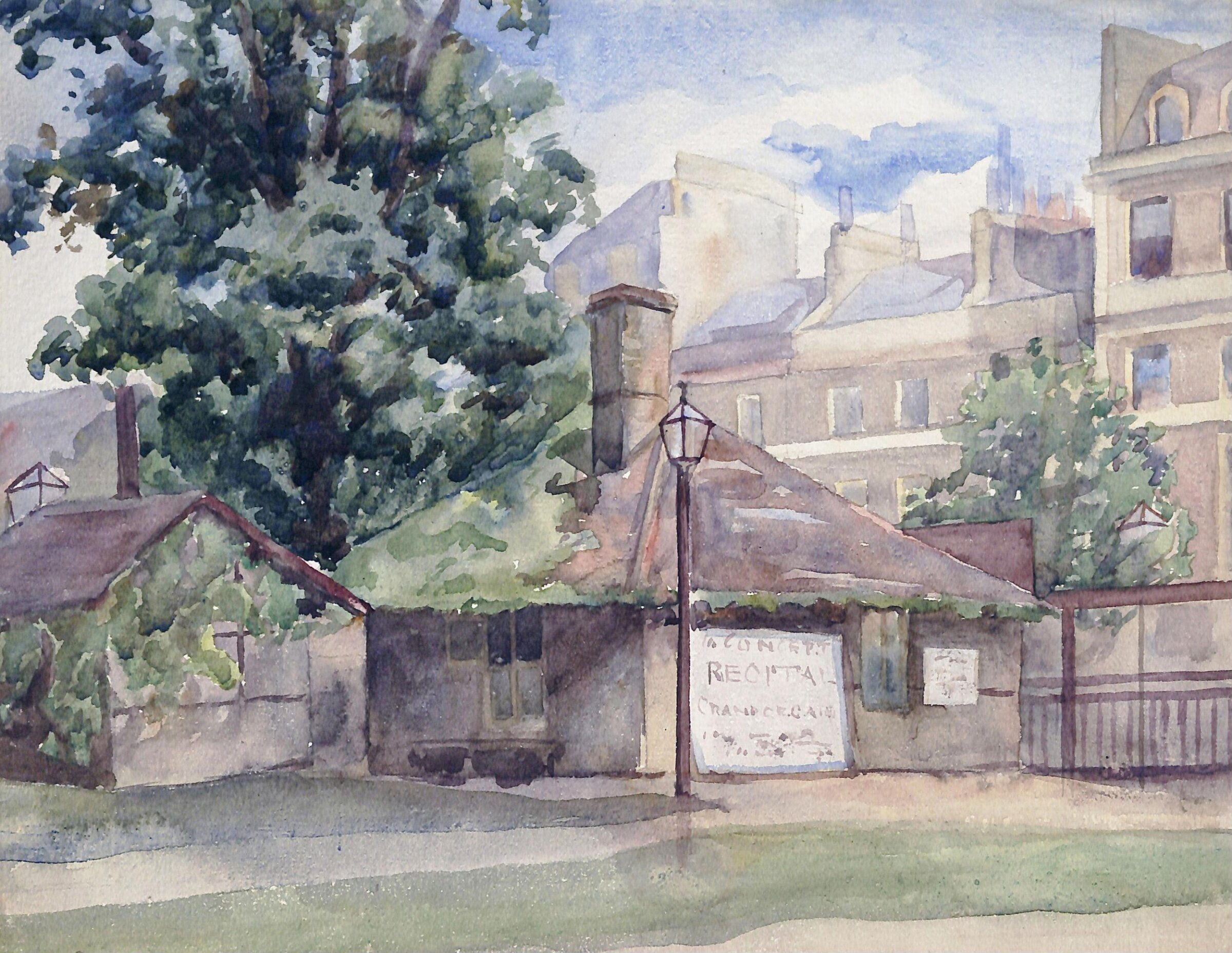 Entrance lodge to the South Kensington (now the Victoria and Albert) Museum and surrounding buildings, facing the Cromwell Road, Myra Jessie Tindell, ca.1890-1895