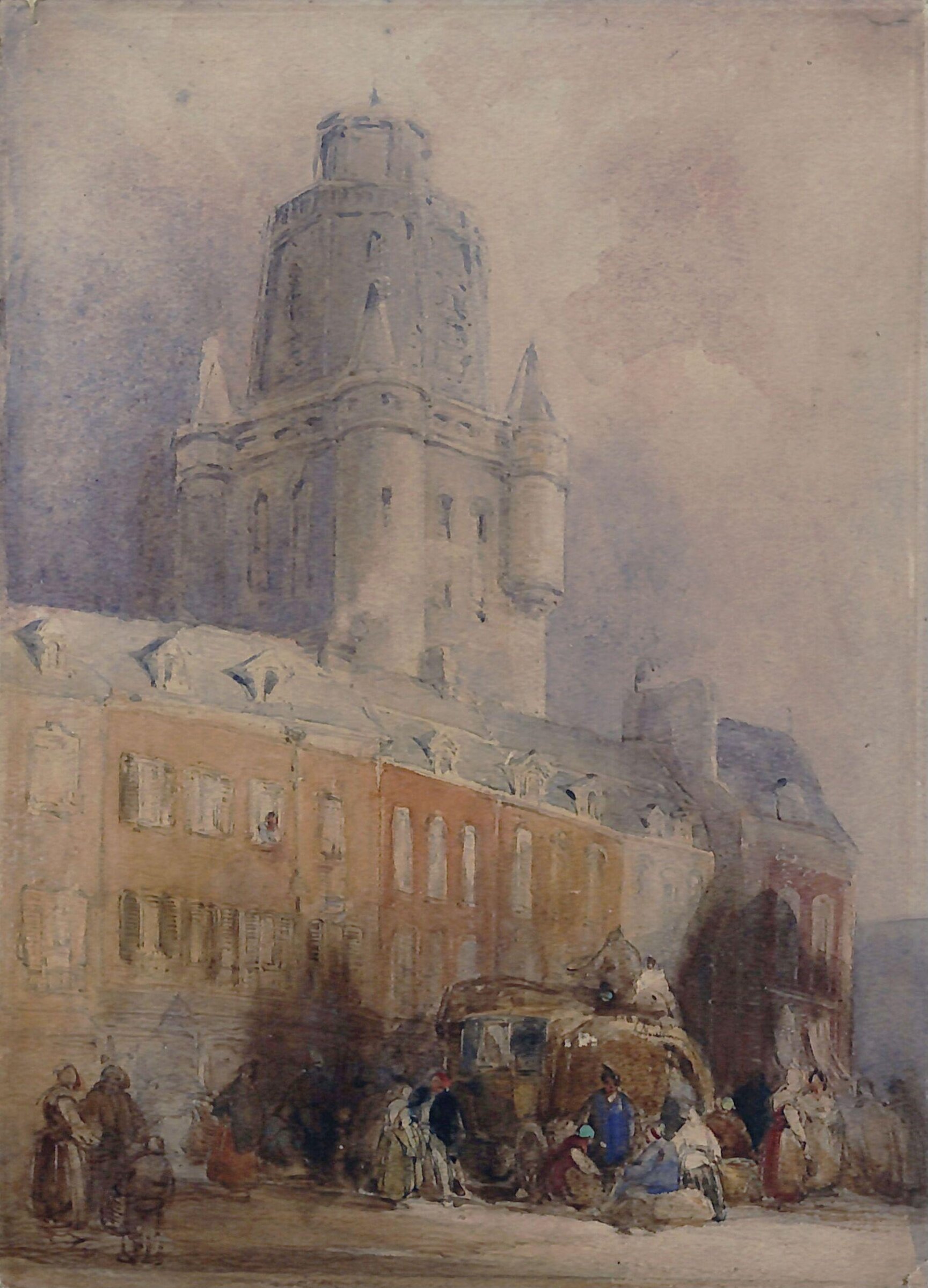 Scene in a continental town, Thomas Shotter Boys, mid 19th century