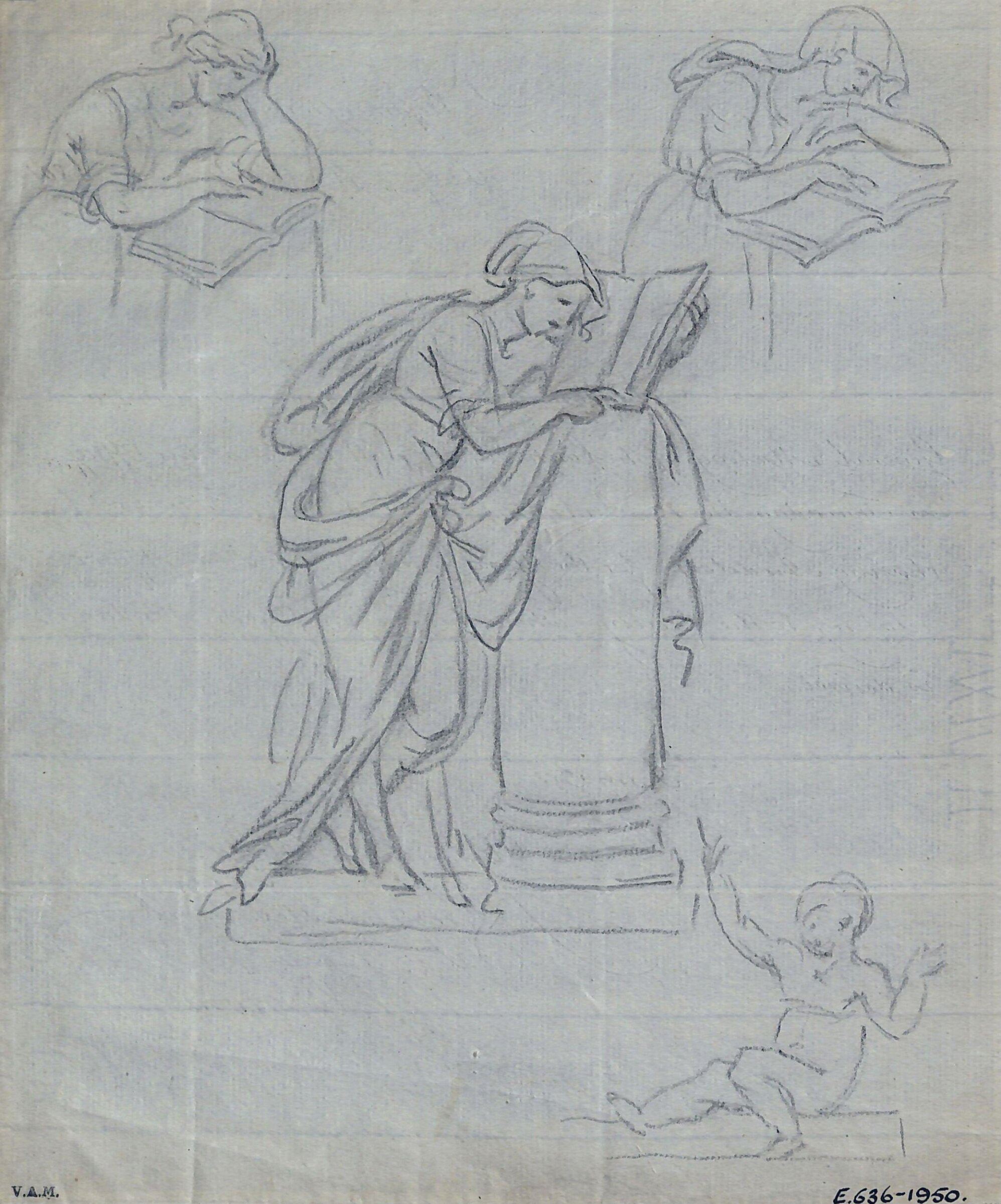 Woman reading a book on a broken column, Joseph Nollekens, 1801