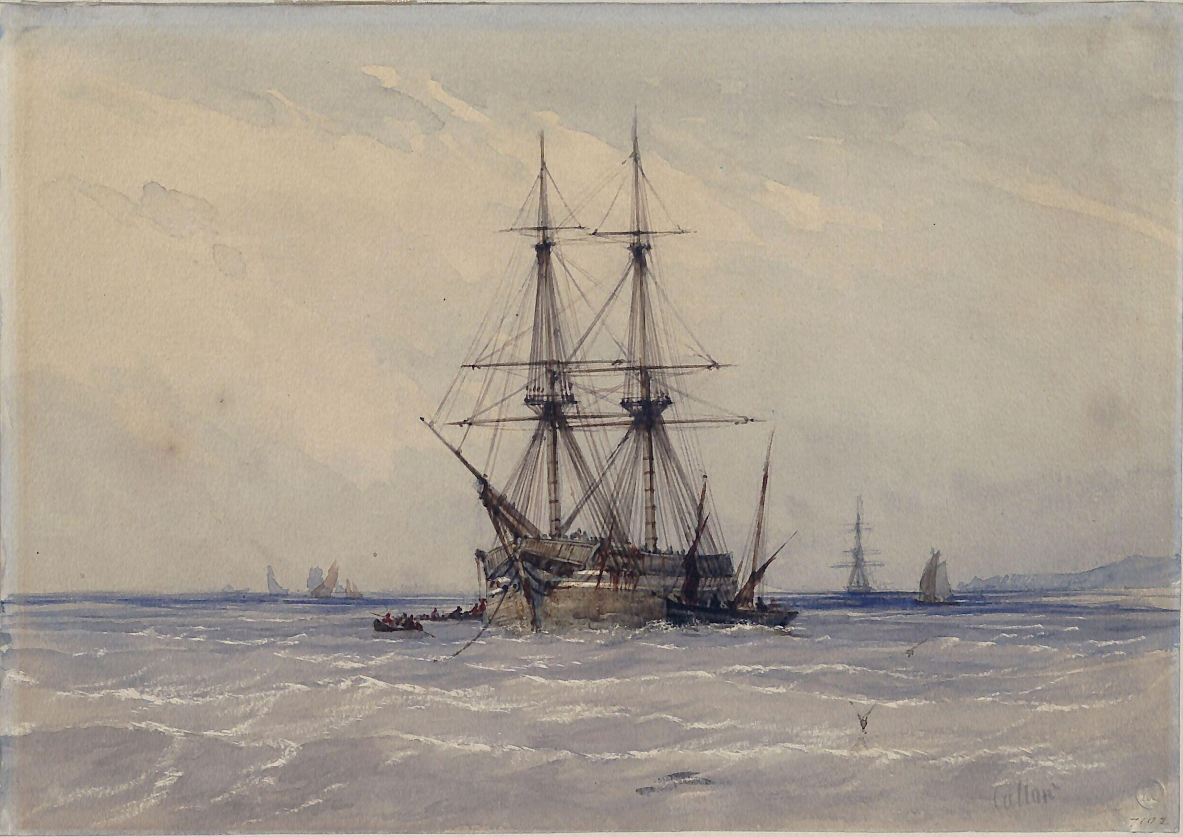 Brig at Anchor, and Boats Alongside, William Callow, 1835-1880