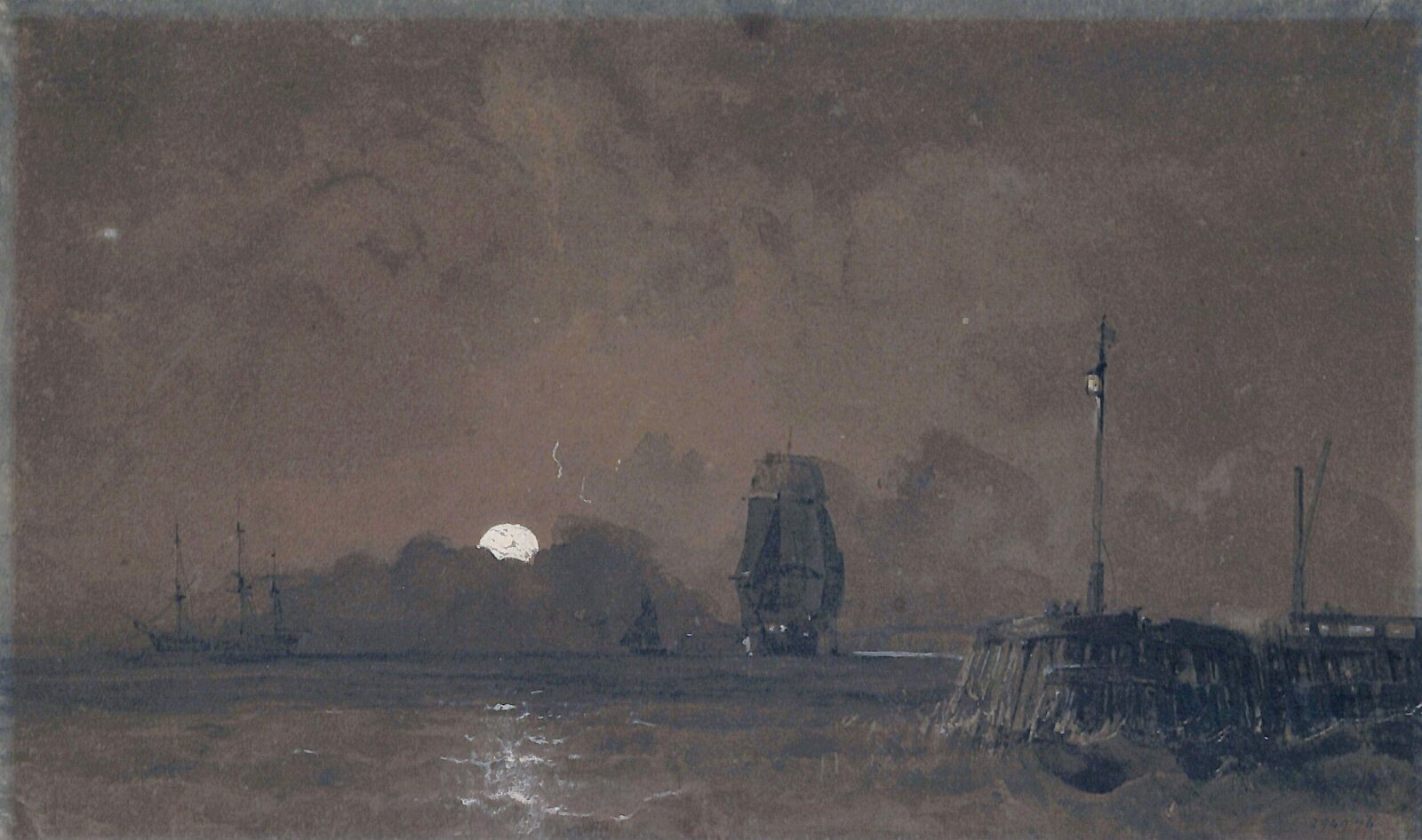 Sunderland harbour: moonlight, George Chambers, ca. 1820-40