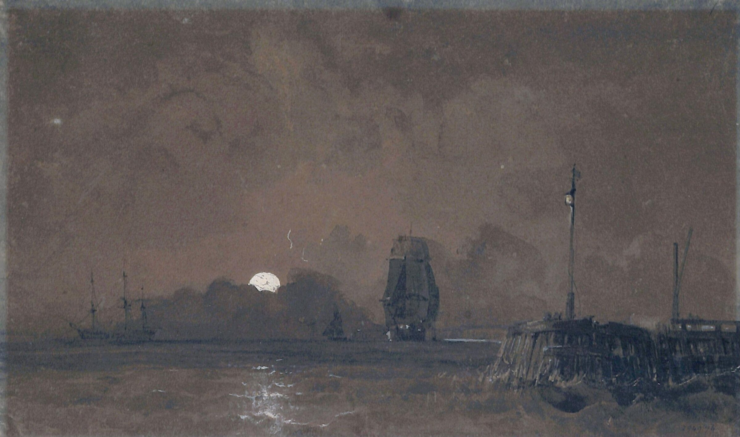 Sunderland harbour: moonlight, George Chambers, ca. 1820-40