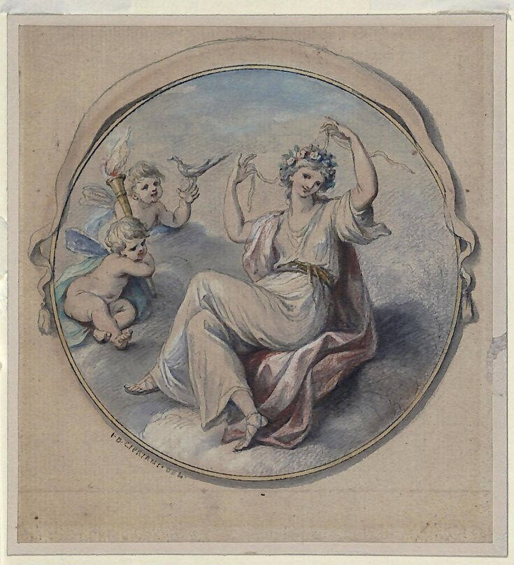 Venus binding her hair with a garland, attended by Cupids top image