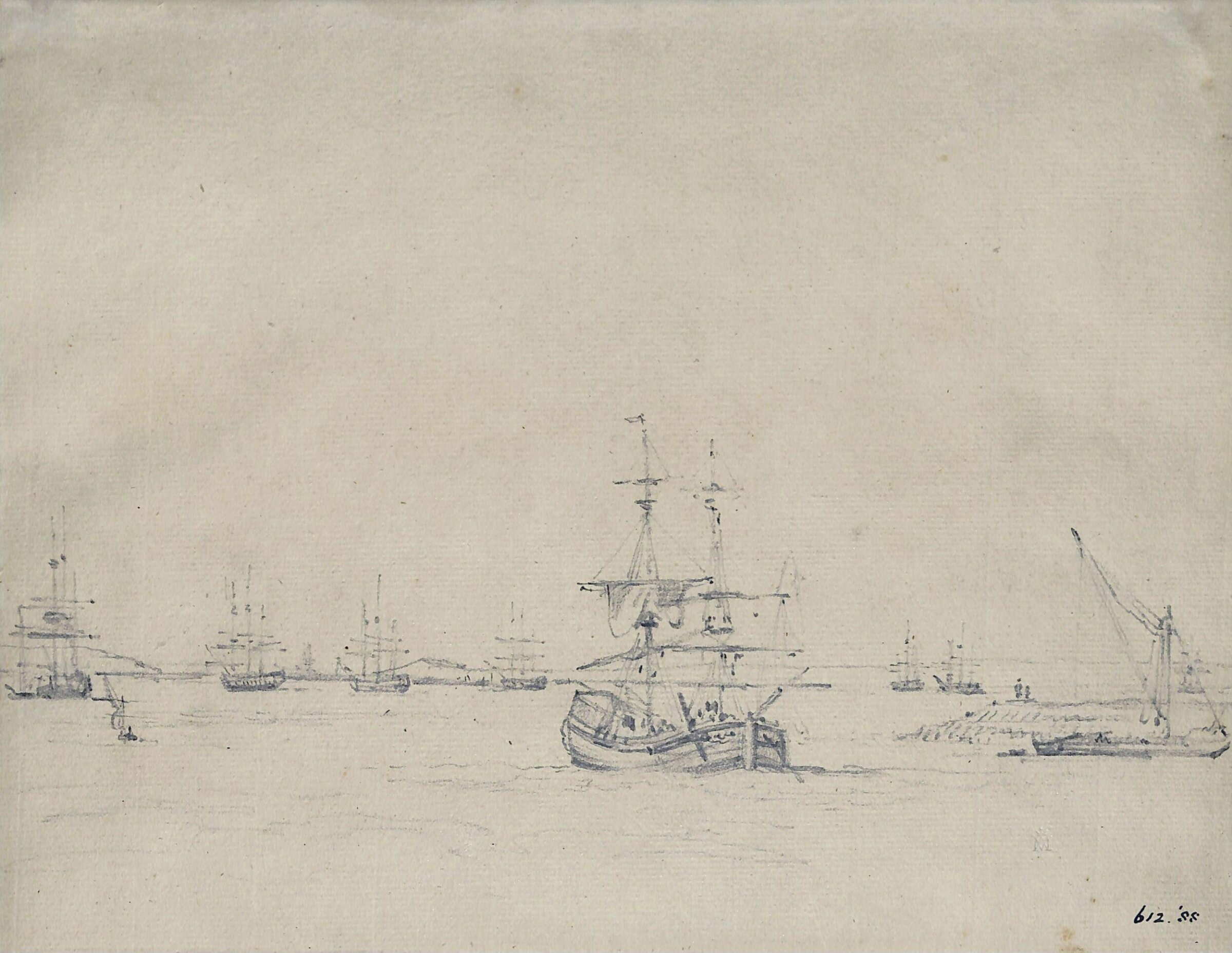 A brig at anchor and other shipping in the Thames, John Constable, April 1803