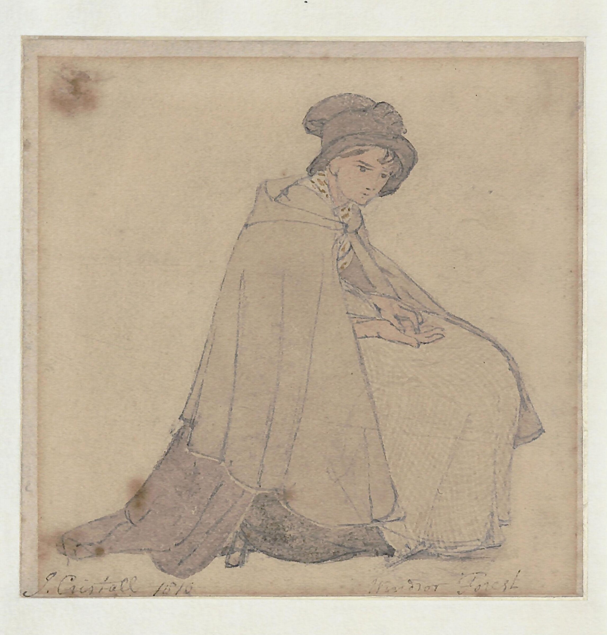 Seated girl in a cloak and bonnet, Joshua Cristall, 1816