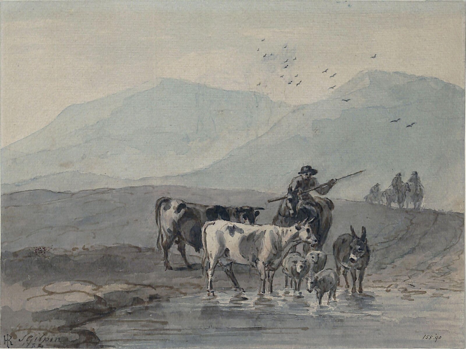 Mountain landscape, with cattle and figures, Gilpin, 1784
