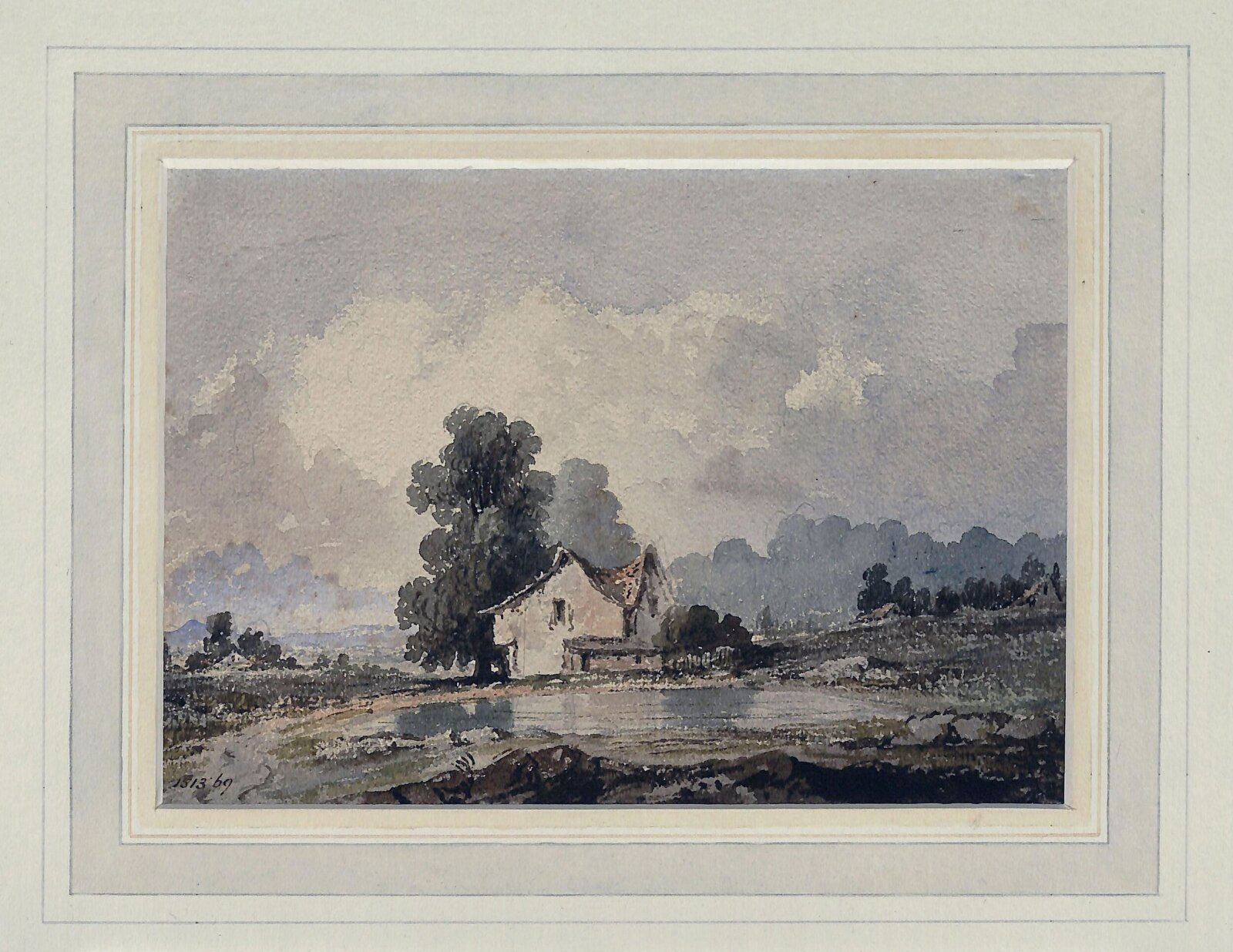 Landscape with pond and cottage, William Noble Hardwick, 1825-65