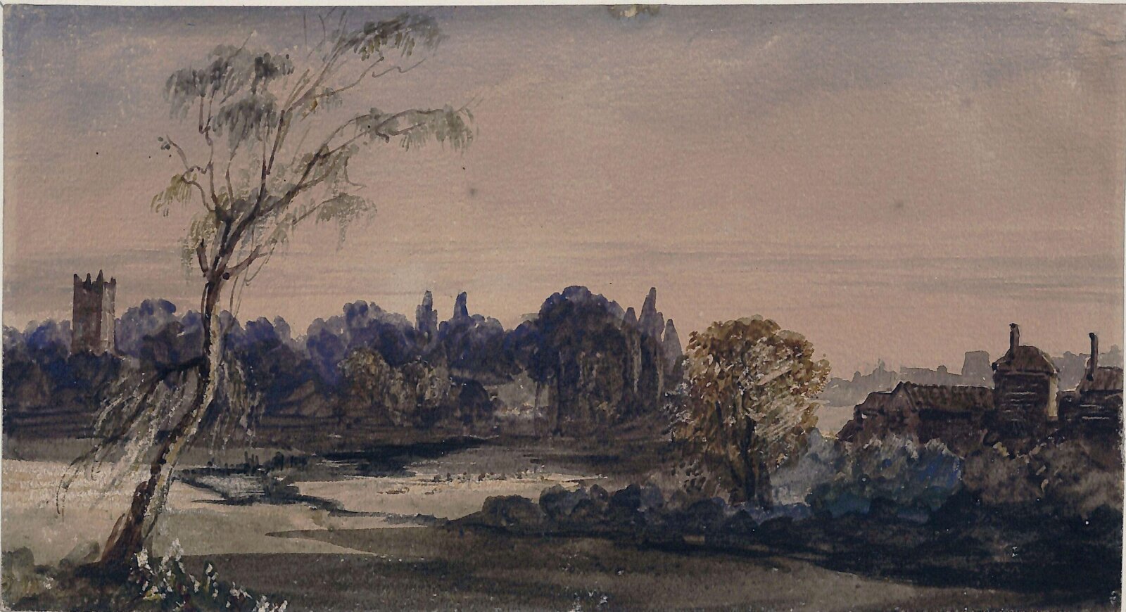 Landscape with buildings and trees, James Holland, 1820-1870
