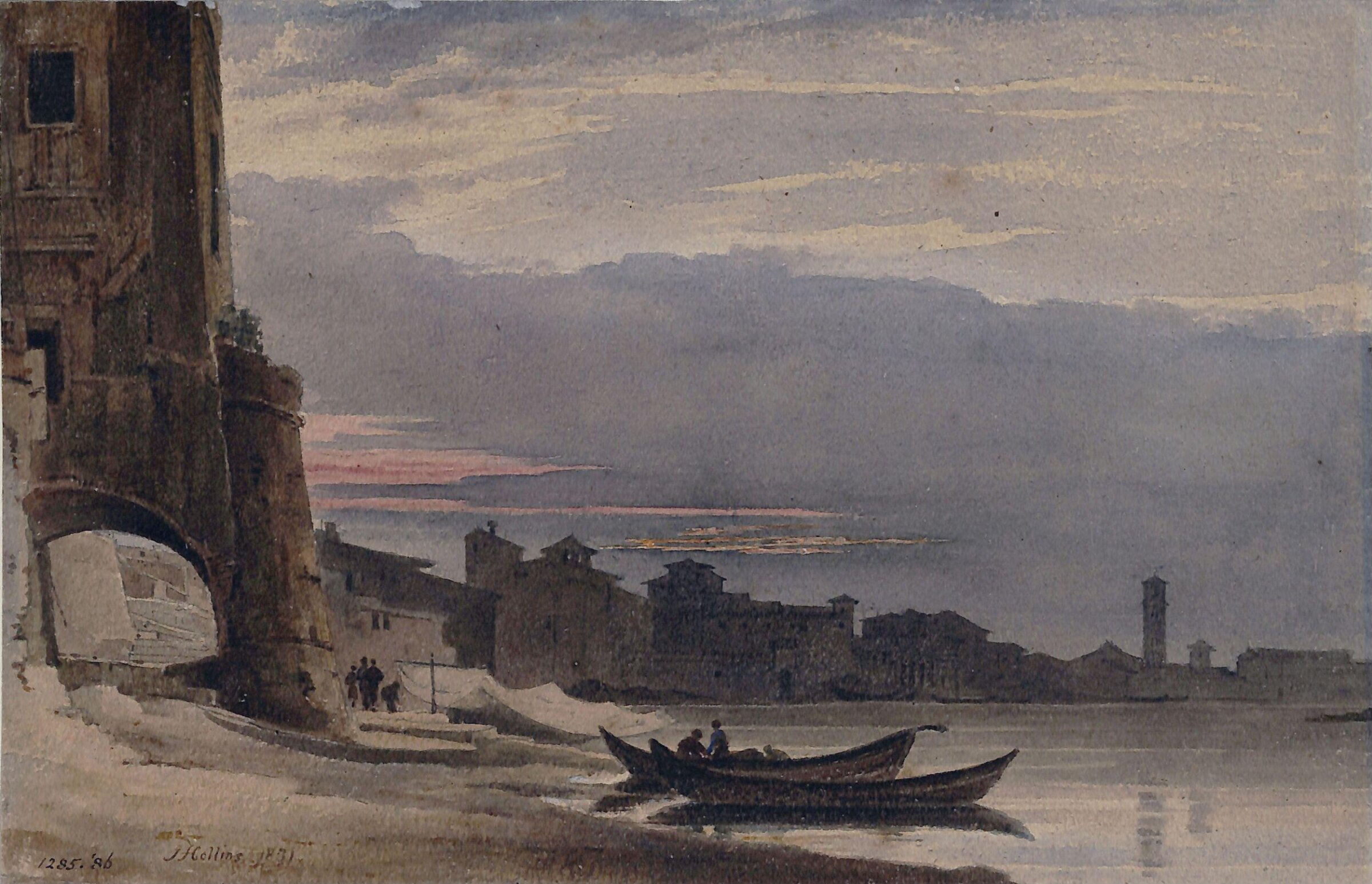 Town on the Italian coast: Sunset, John Hollins, 1831