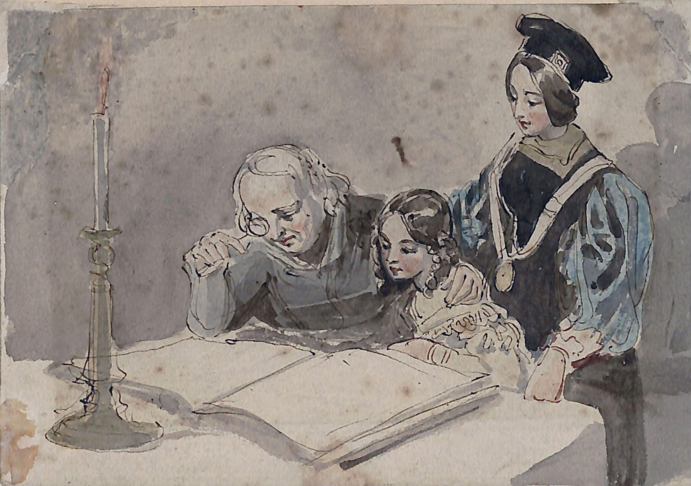 The Artist, His Daughter and Niece, William Henry Hunt, ca. 1810-30