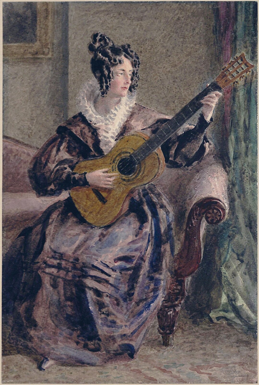 A Lady Playing a Guitar, William Henry Hunt, ca. 1810-1860