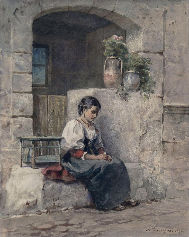 Italian peasant girl seated in a doorway top image