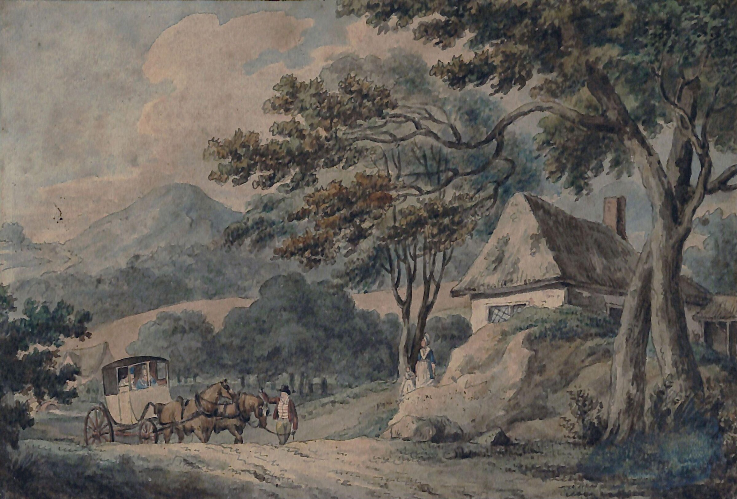 Landscape with cottage and postchaise, Le Cave, ca. 1794-1810