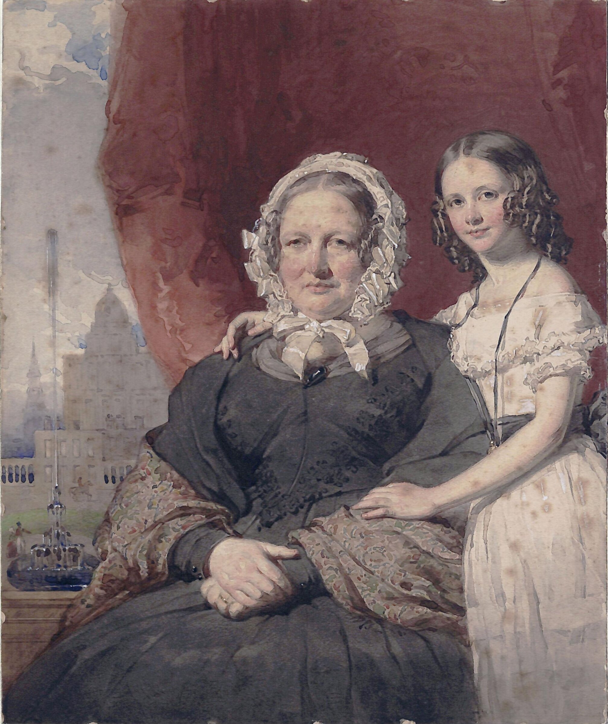 Mrs Wight of Larnaghe with her grand-daughter, Miss I. F. Rose, Kenneth Macleay, April 1843