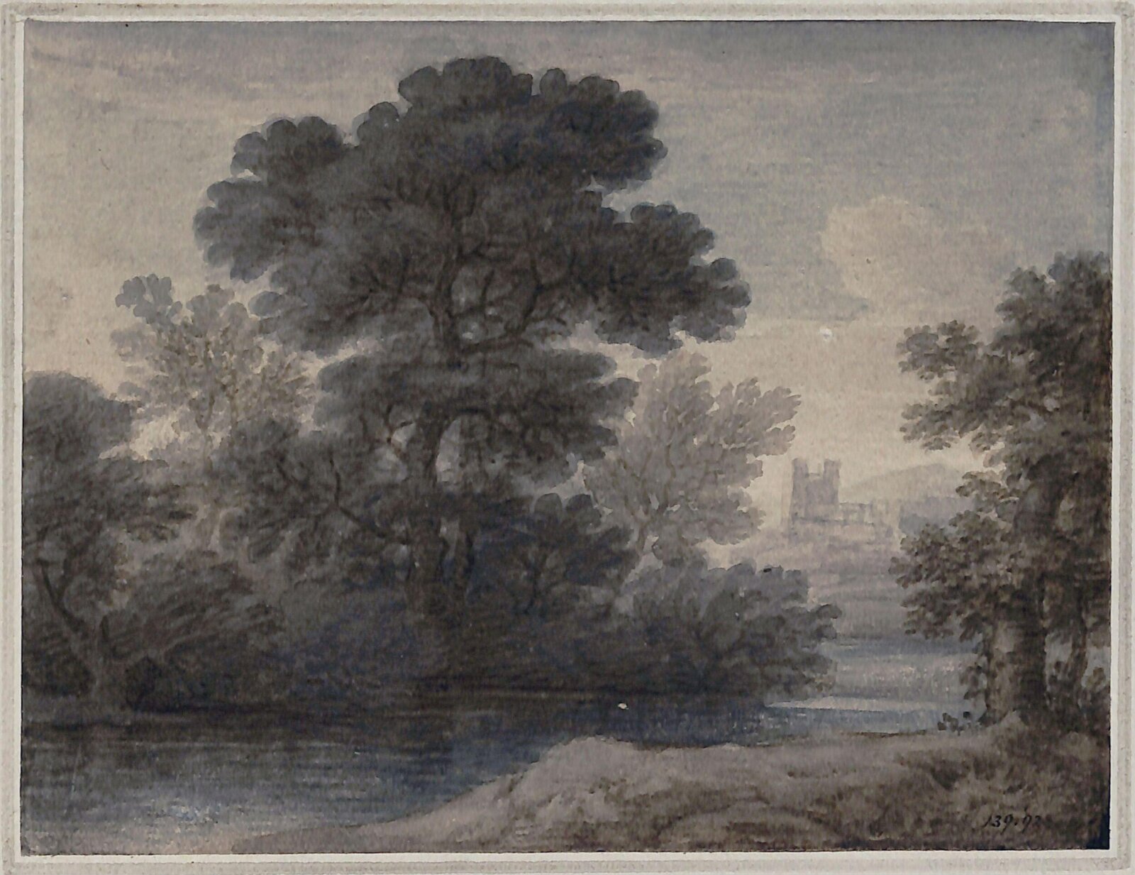 Landscape with river and castle, Edward Oram, ca. 1775-1799