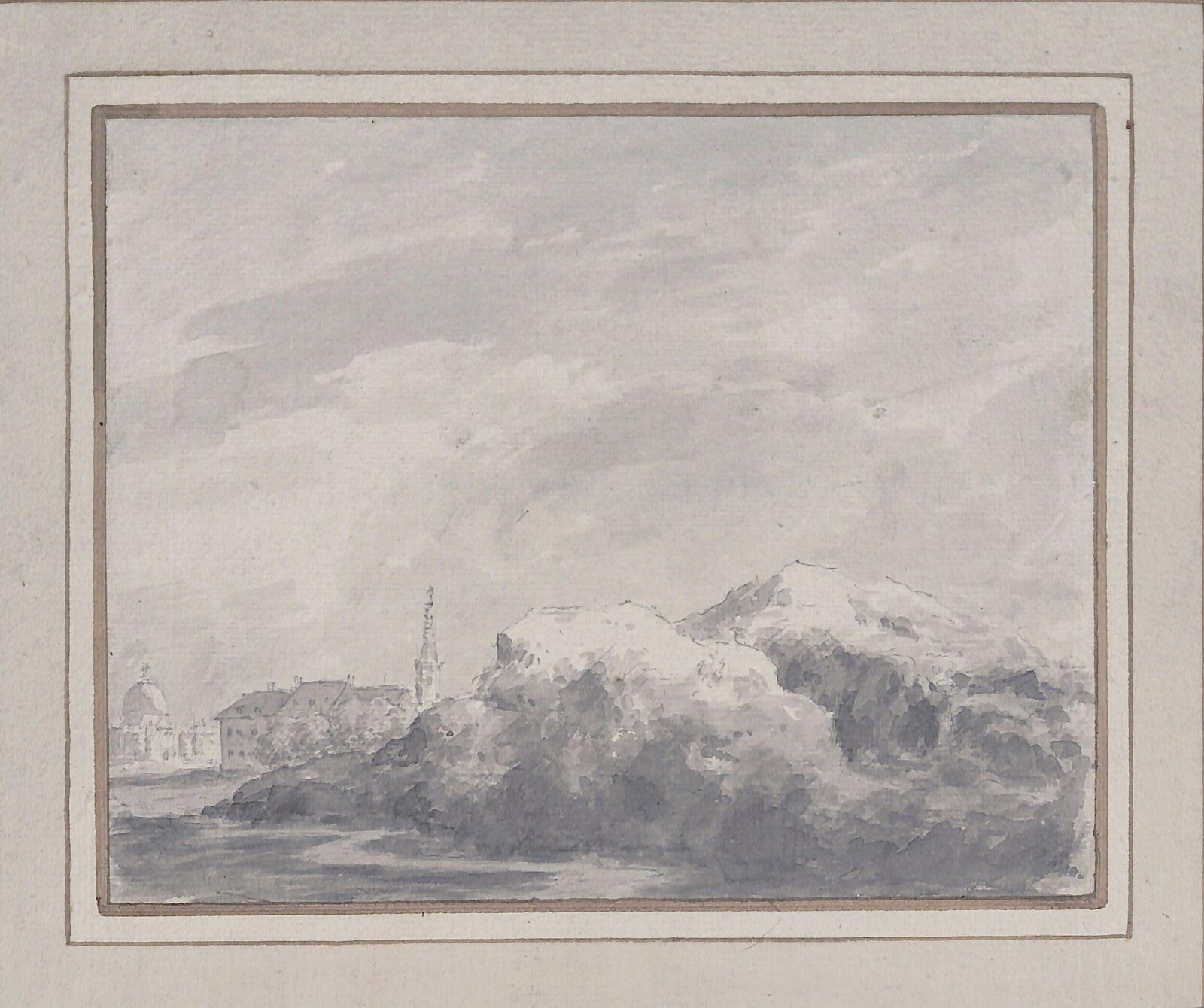 Rocks with distant village, Robert Price, 1745