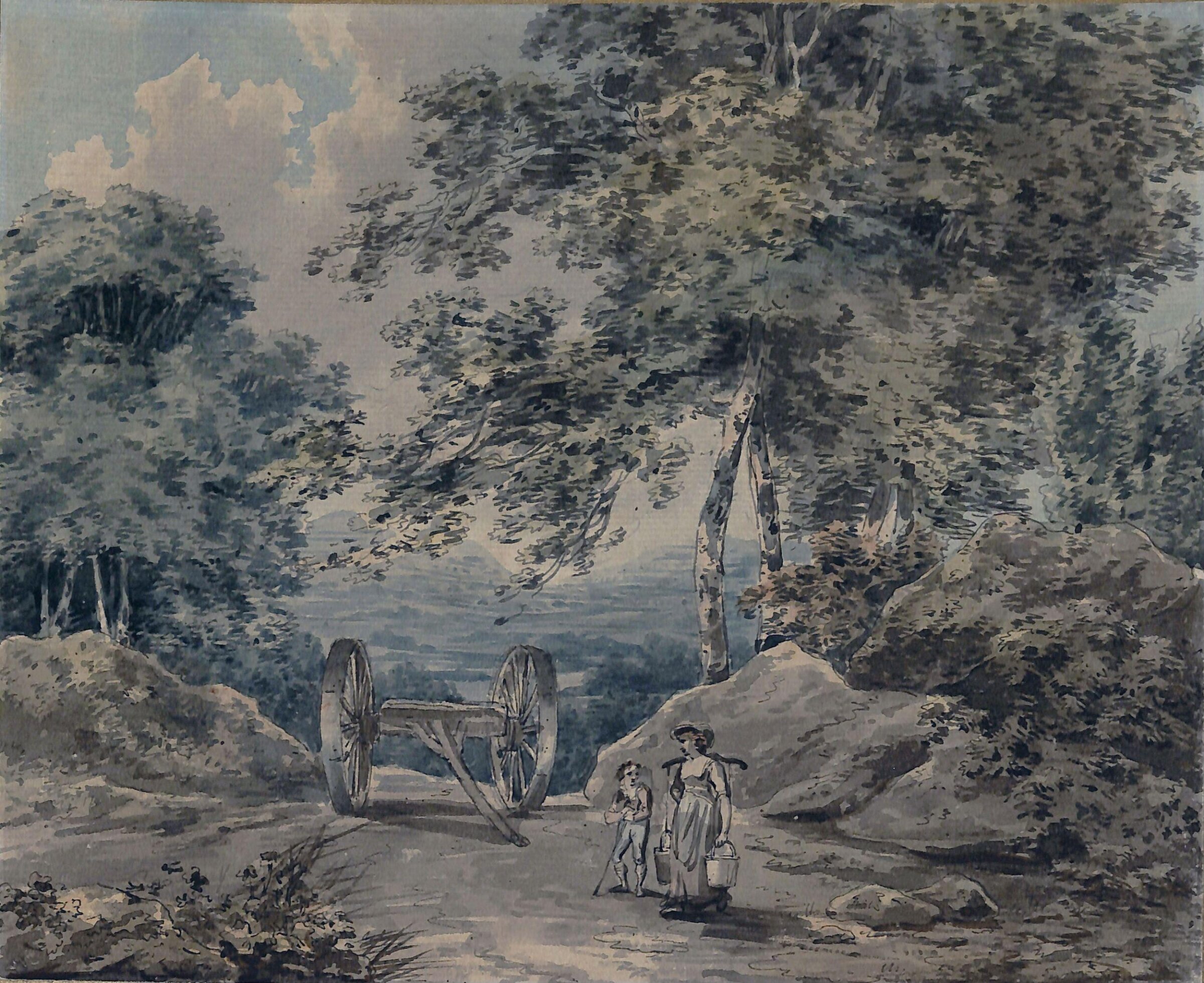 Landscape with timber wagon and figures, Benjamin Thomas Pouncy, ca. 1760-1799