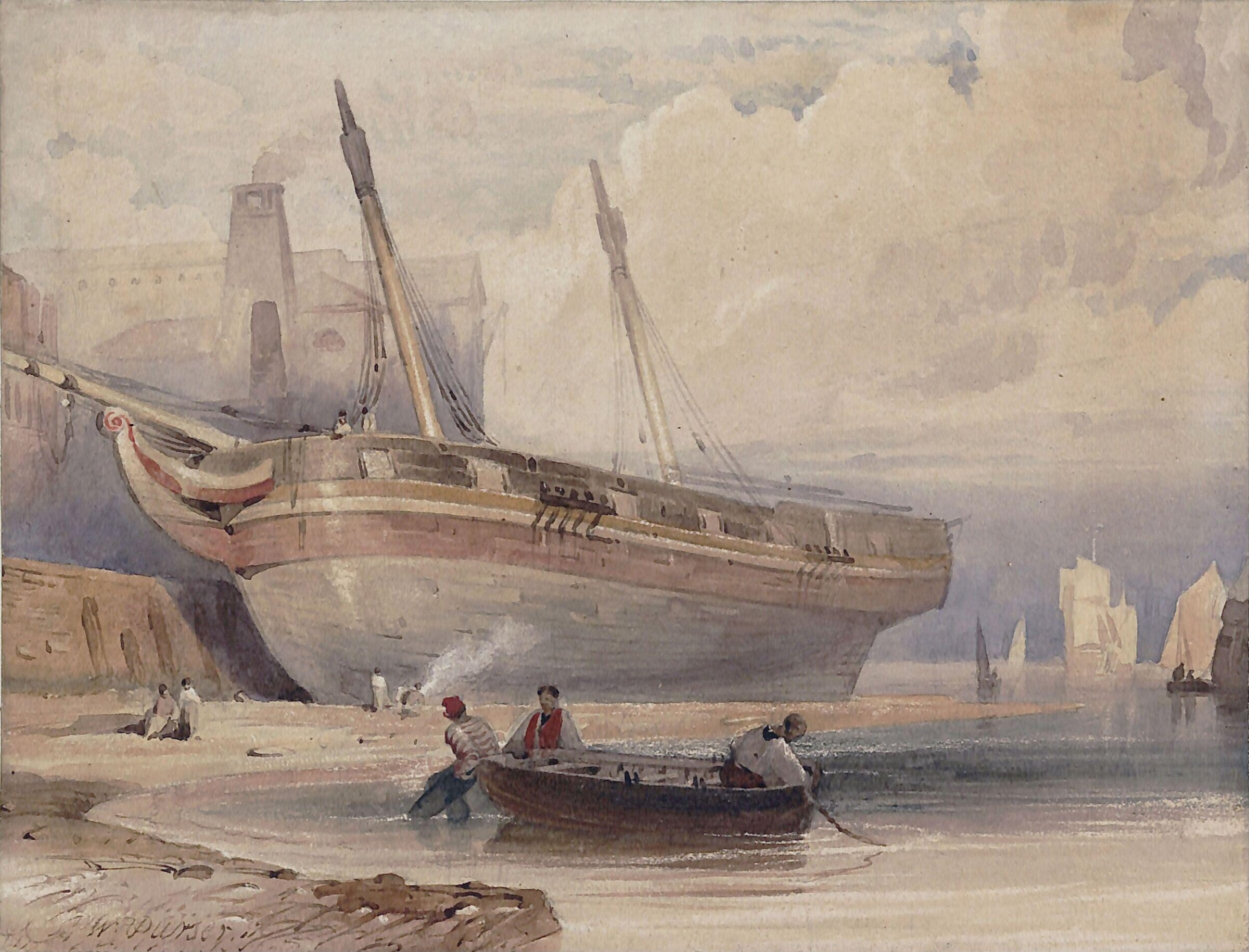 A Vessel Careened by a Wharf, William Purser, ca. 1805-1834