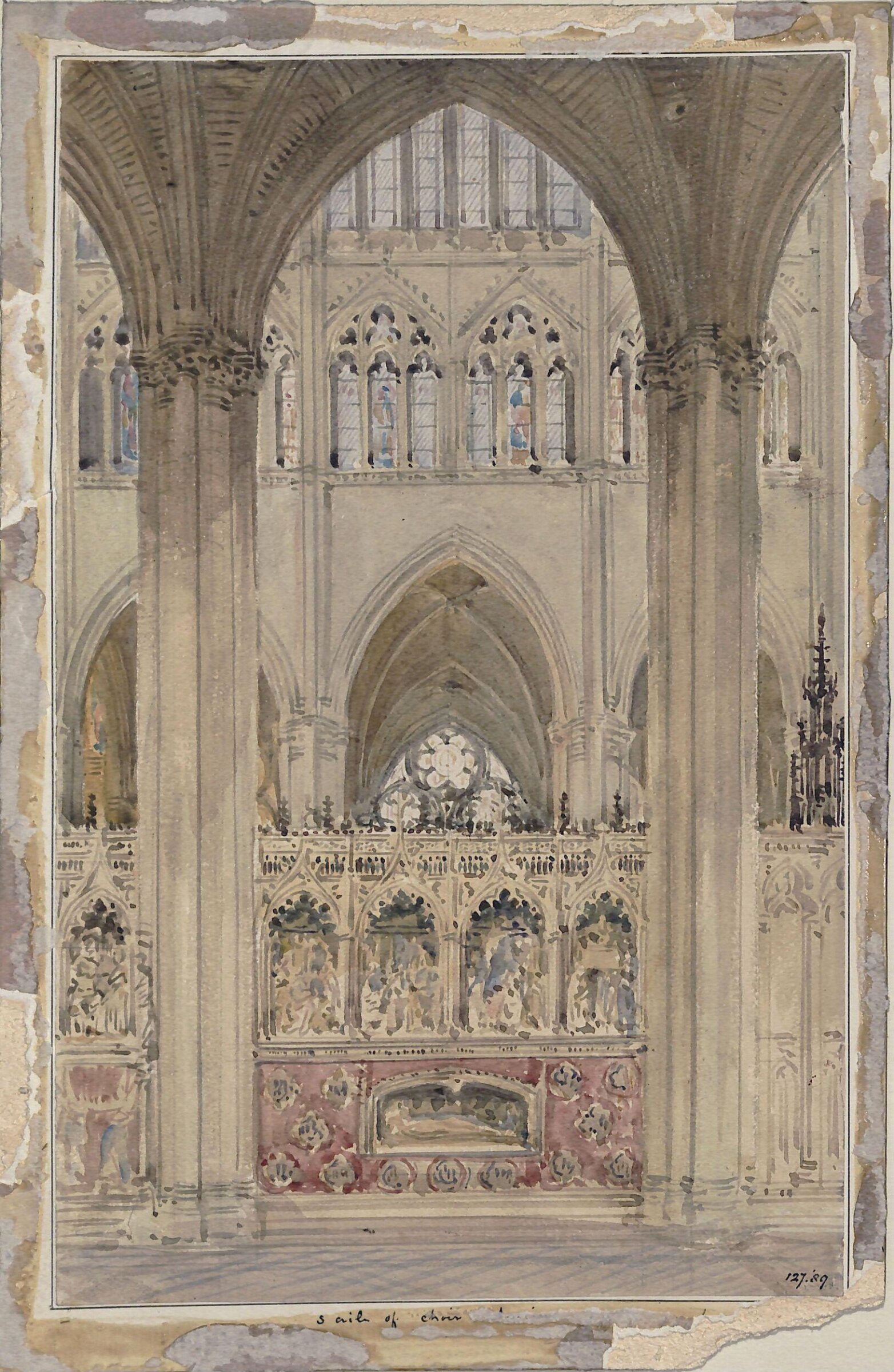Choir aisle in Amiens Cathedral, A.W.N. Pugin, ca. 1830-50