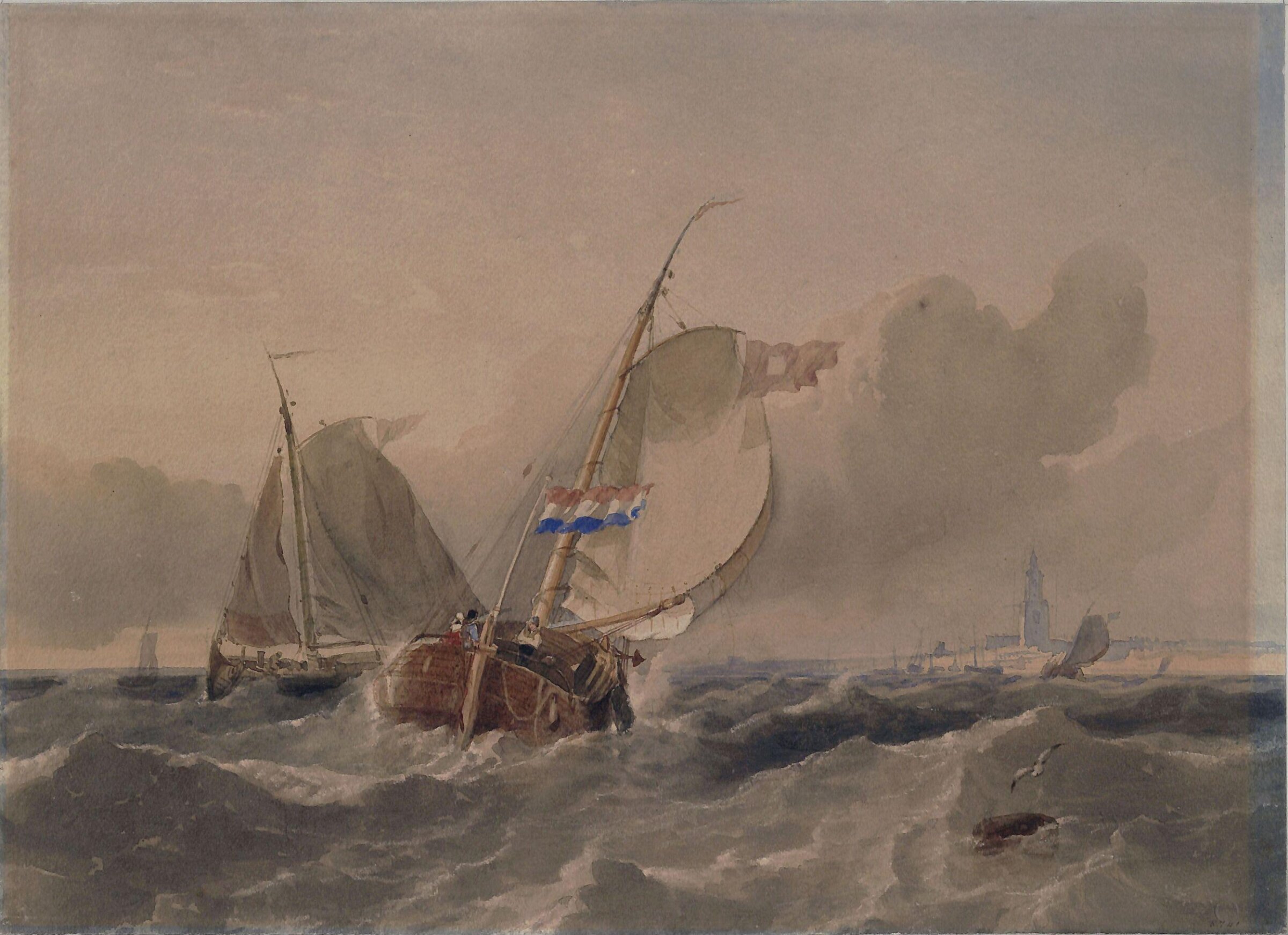 Dutch Fishing Boats in a Breeze, Thomas Sewell Robins, mid 19th century