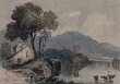 Watercolour landscape with cows in a lake thumbnail 2
