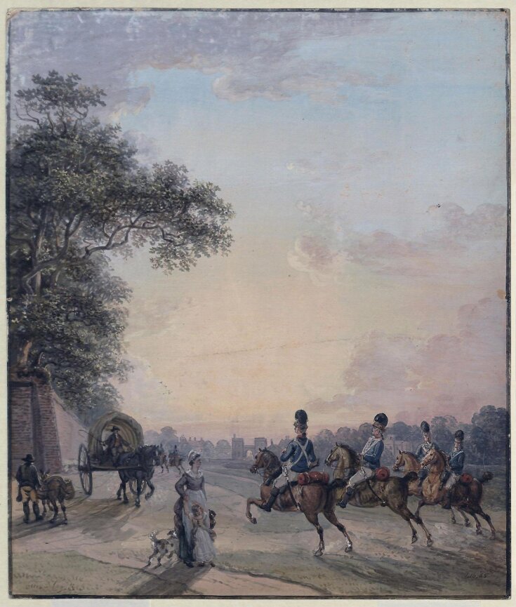 Landscape with dragoons galloping along a road top image